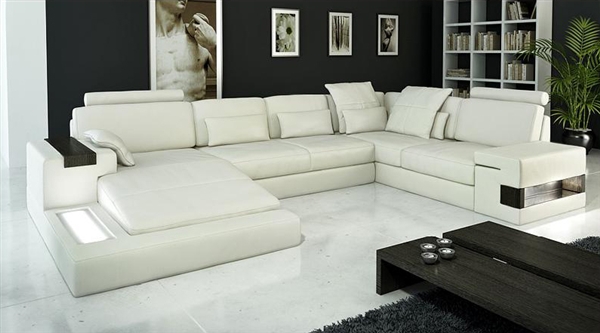 Modern Ivory Italian Design Leather Sectional Sofa