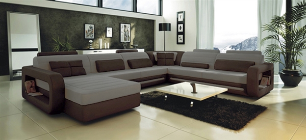 Ultra Modern Grey Leather Sectional Sofa