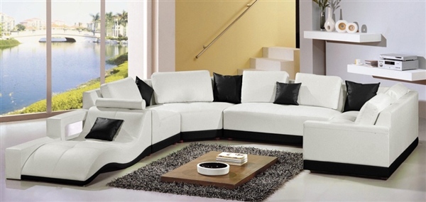 Tampa Contemporary Leather Sectional Sofa Set - White / Black