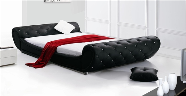 Short Tufted Sleigh Bed