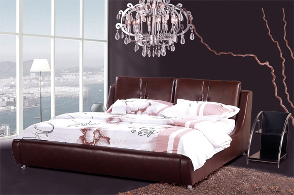 Brown Leather Pillowtop Bed