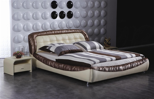 Cocoa Cream Leather Bed