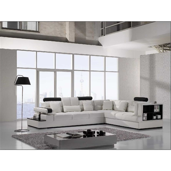 Contemporary Leather Sectional Accent Sofa with Shelf and Table. Model: CP-T117