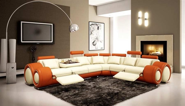 Italian Design Franco Sectional Sofa - Ivory and Orange