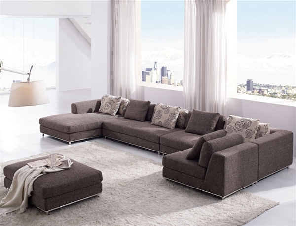 Contemporary Modern Brown Fabric Sectional Sofa