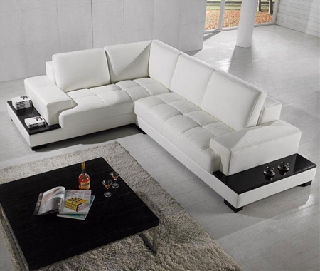 White Bonded Leather Sectional Sofa with Storage