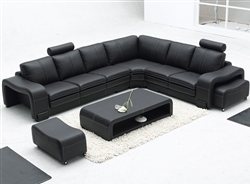 Modern Black Leather Sectional Set