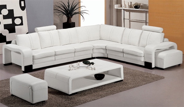 Modern White Leather Sectional Living Room Set