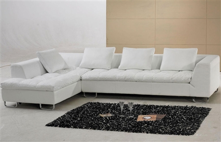 White Leather Sectional Sofa with Pillow Top Design