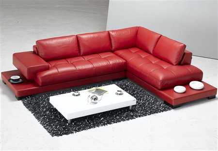 Modern Red Leather Sectional Sofa