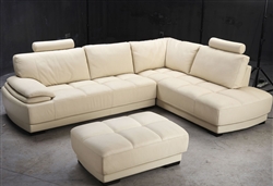 Beige Leather Sectional Sofa and Ottoman Set