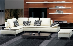 Beige Leather Sectional Sofa and Ottoman Set