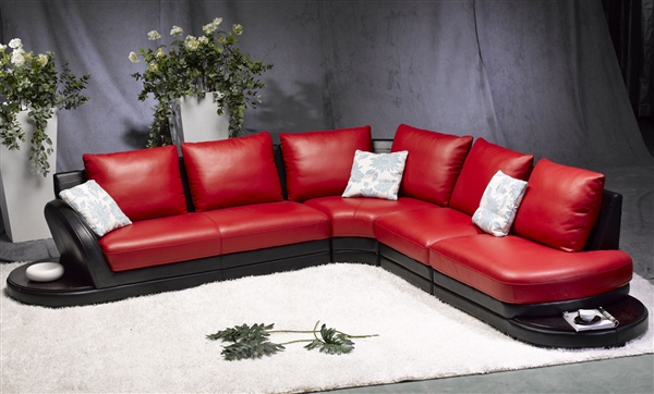 Modern Red/Black Leather Sectional Sofa