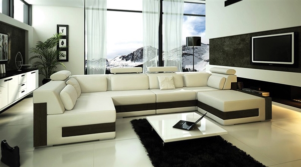 Modern Ivory Leather Sectional Sofa