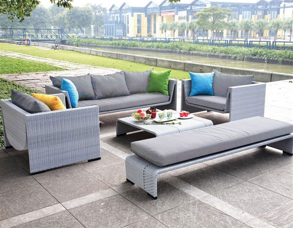 Modern Outdoor Patio Set with Lounge Chaise and Table