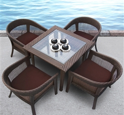 Modern 5 Piece Brown Wicker Dining Set