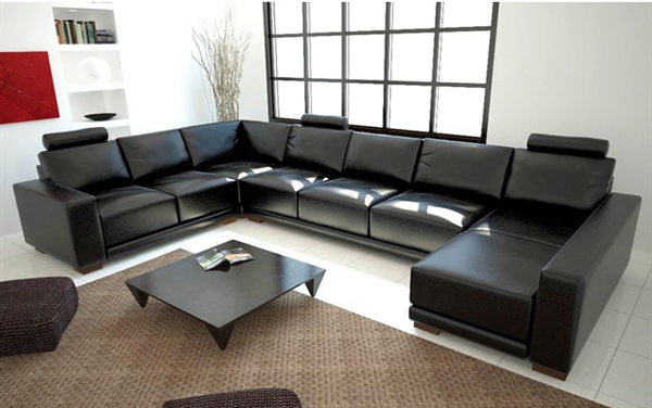 Modern Black Sectional Sofa - Leather