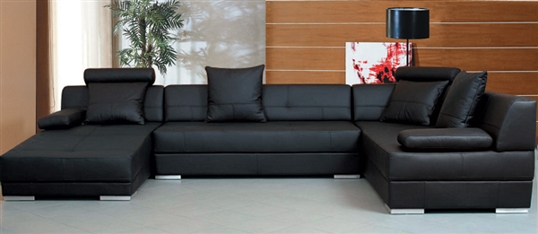 Modern Black Leather Sectional Sofa Set