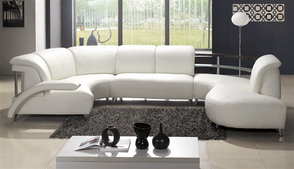 Modern White Wrap-Around Design Leather Sectional Sofa