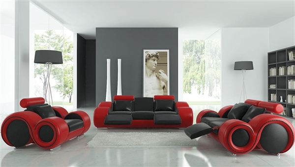 Modern Round Design Black and Red Sofa Set with Adjustable Headrest