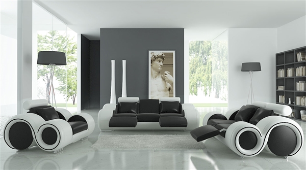 Modern Round Design Black and White Sofa Set with Adjustable Headrest