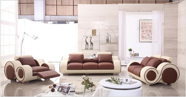 Modern Round Design Brown and Cream Sofa Set with Adjustable Headrest