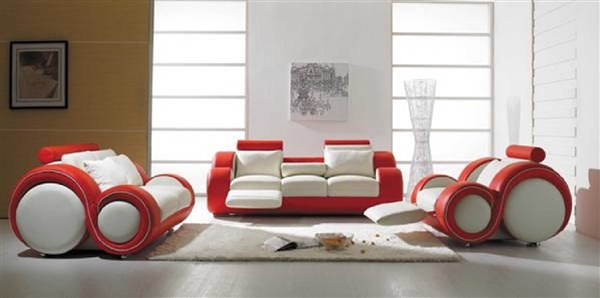 Modern Round Design White and Red Sofa Set with Adjustable Headrest