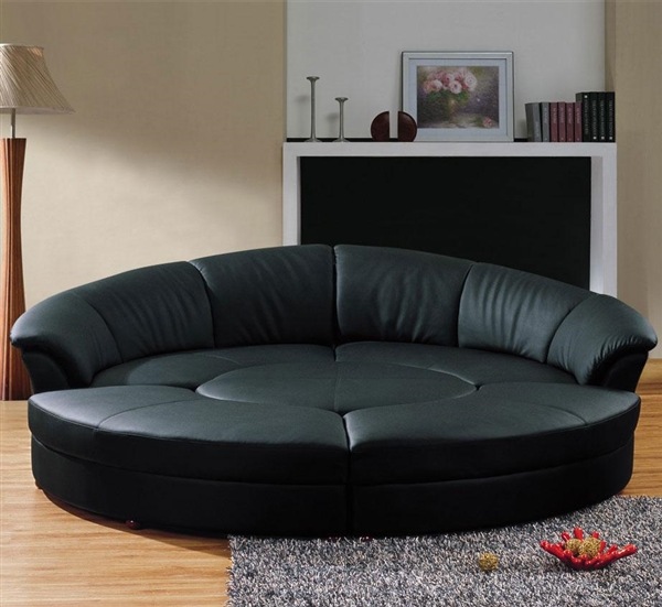 Modern Circle Sectional Sofa Set with Table - Black Top Grain Leather