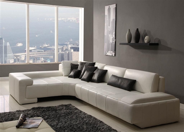 Franco Collection Modern Sectional Sofa - White - Chaise on Left Facing