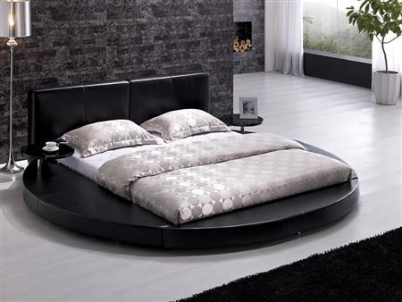 Modern Black Leather Headboard Round Bed - King