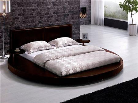 Modern Brown Leather Headboard Round Bed - Queen