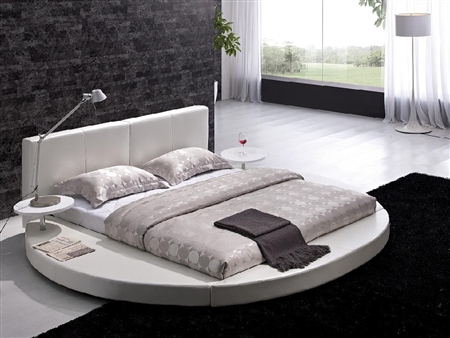 Modern White Leather Headboard Round Bed - King