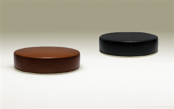 Contemporary Round Leather Ottoman - Brown or Black